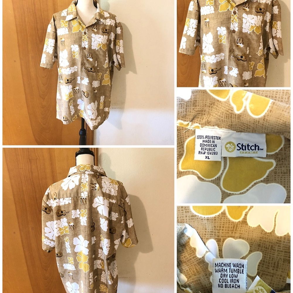 Hibiscus Musical Instruments Hawaiian Camp Shirt